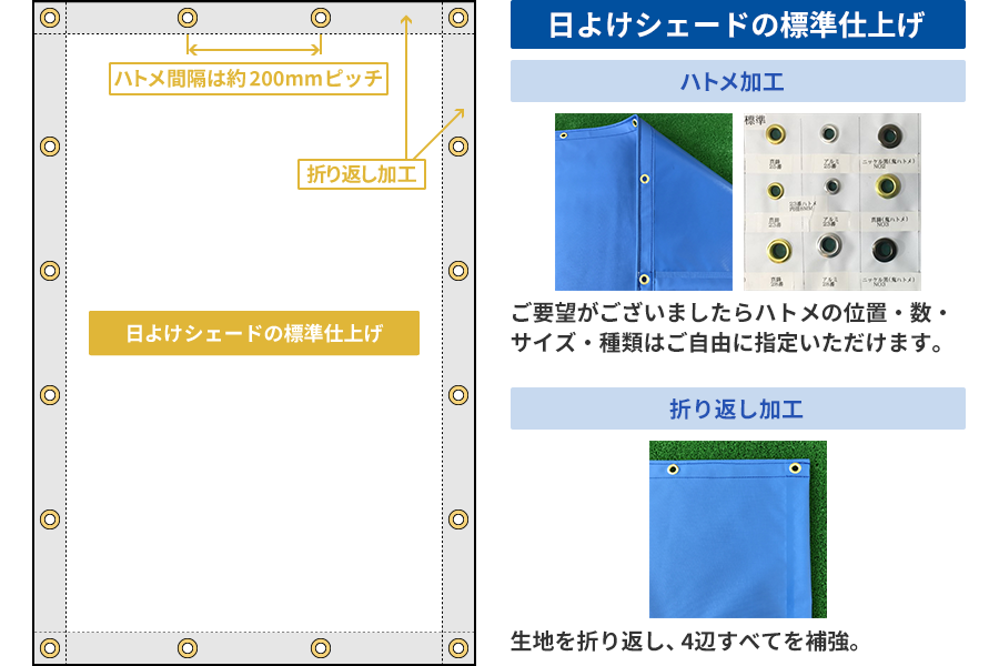 日よけメッシュシート・シェードの標準仕上げについて