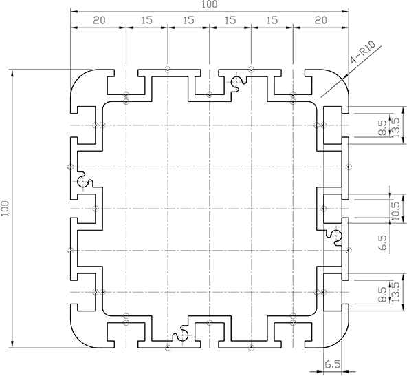 大型アルミ角パイプの図面