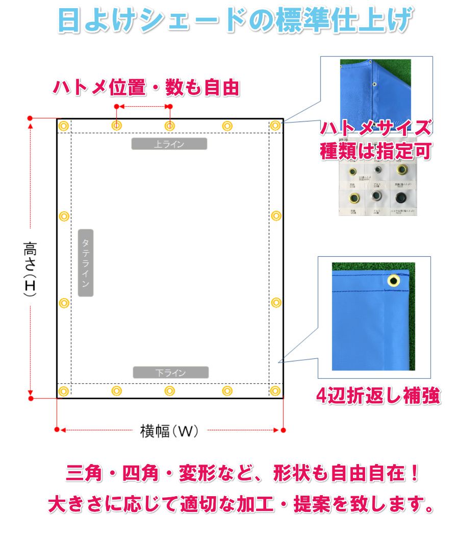 日よけシェード・タープの標準仕上げ