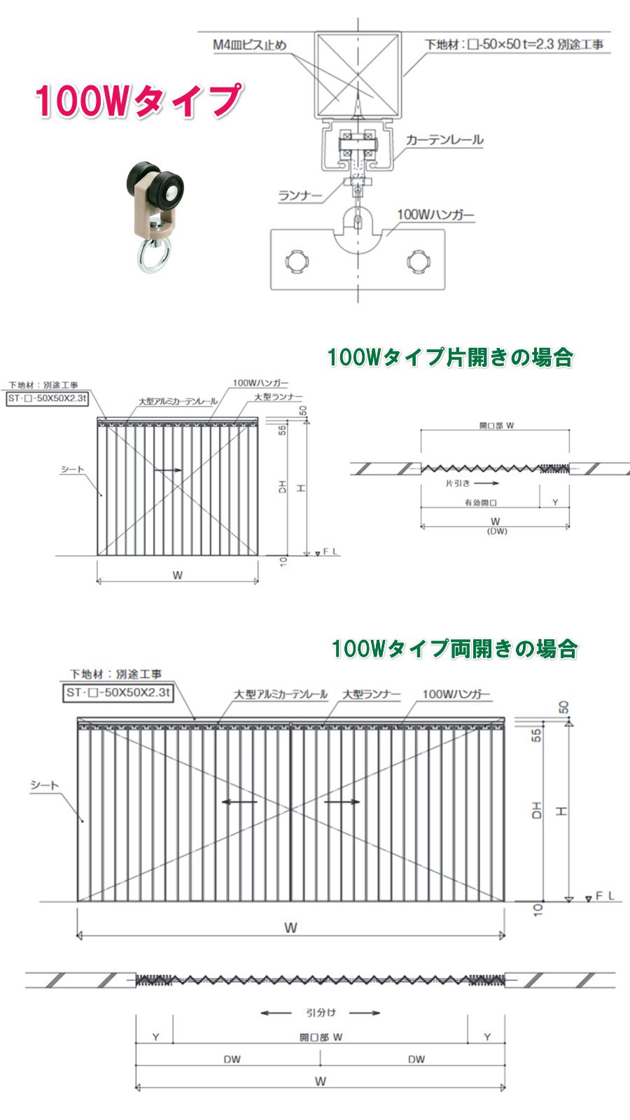 シート巾100Wタイプの場合
