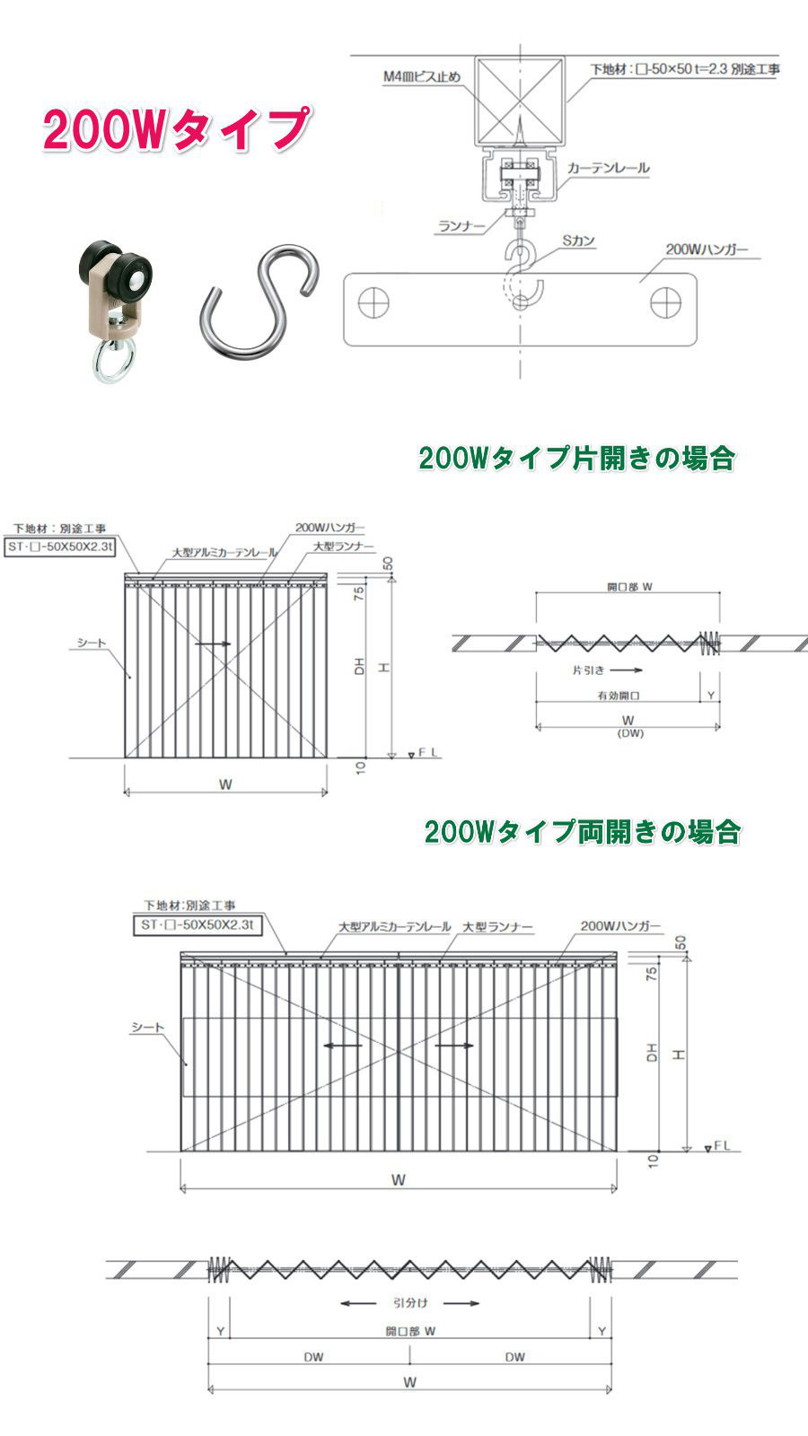 シート巾200Wタイプの場合