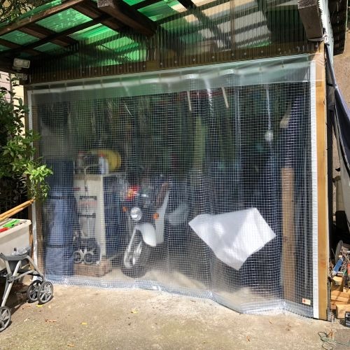 神奈川県横須賀市の糸入り透明ビニールカーテン（ガレージ）の施工・製作事例