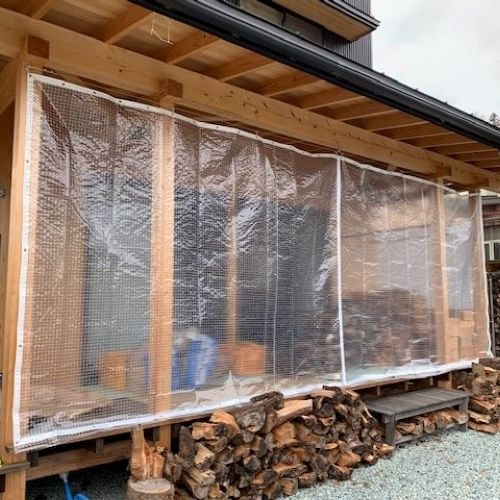 山形県南陽市の糸入り透明ビニールカーテン （木材置き場）の施工・製作事例