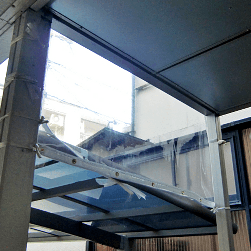 京都府京都市の透明ビニールカーテン（屋外踊り場）の施工・製作事例