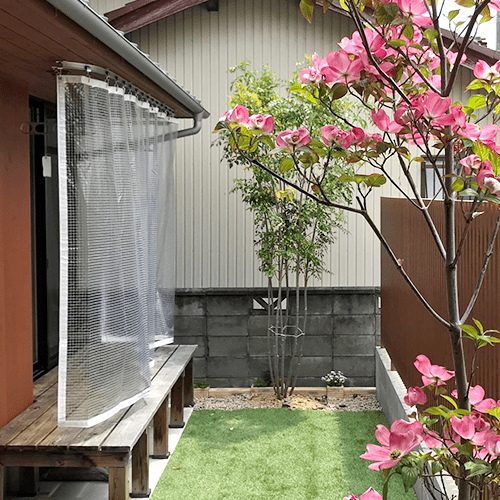 滋賀県彦根市の糸入り透明ビニールカーテン（縁側雨除け）の施工・製作事例
