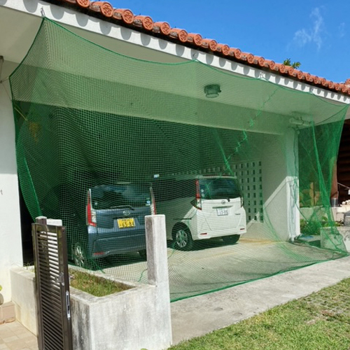 沖縄県石垣市のガレージ用飛散防止ネットの施工・製作事例